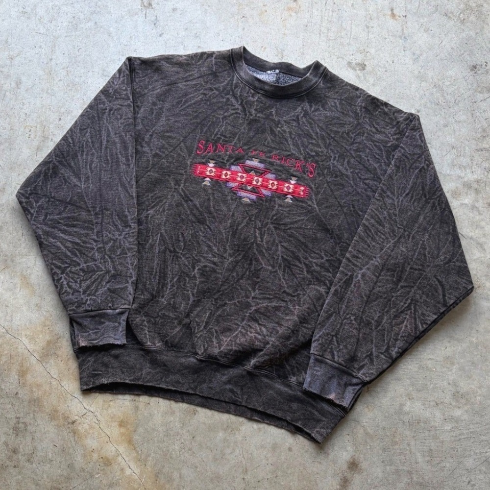Santa Fe Ricks Acid Wash Sweatshirt Southwestern Embroidered Distressed